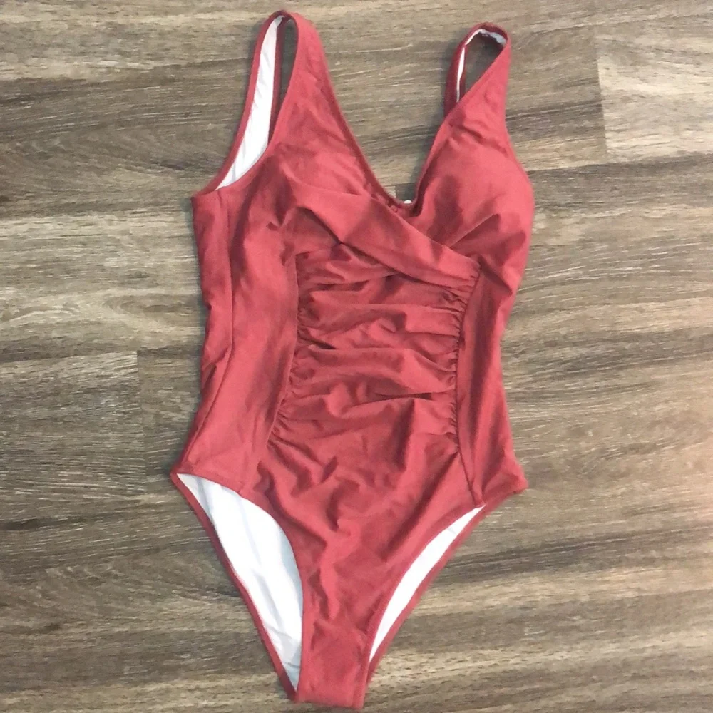 Cupshe Shirred One-Piece Swimsuit - Dusty Rose - Picture 5 of 7